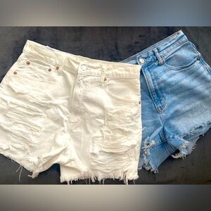 denim light blue & white ripped jeanshort